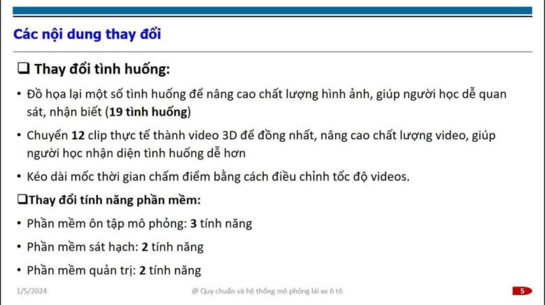 Các Nội dung thay đổi